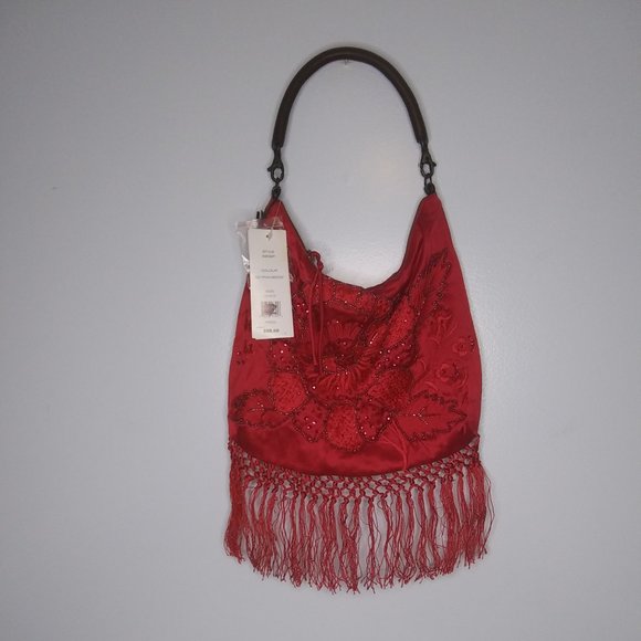 NWT French Connection silk  beaded handbag  gorgeous pink  Barbie core - Picture 2 of 16